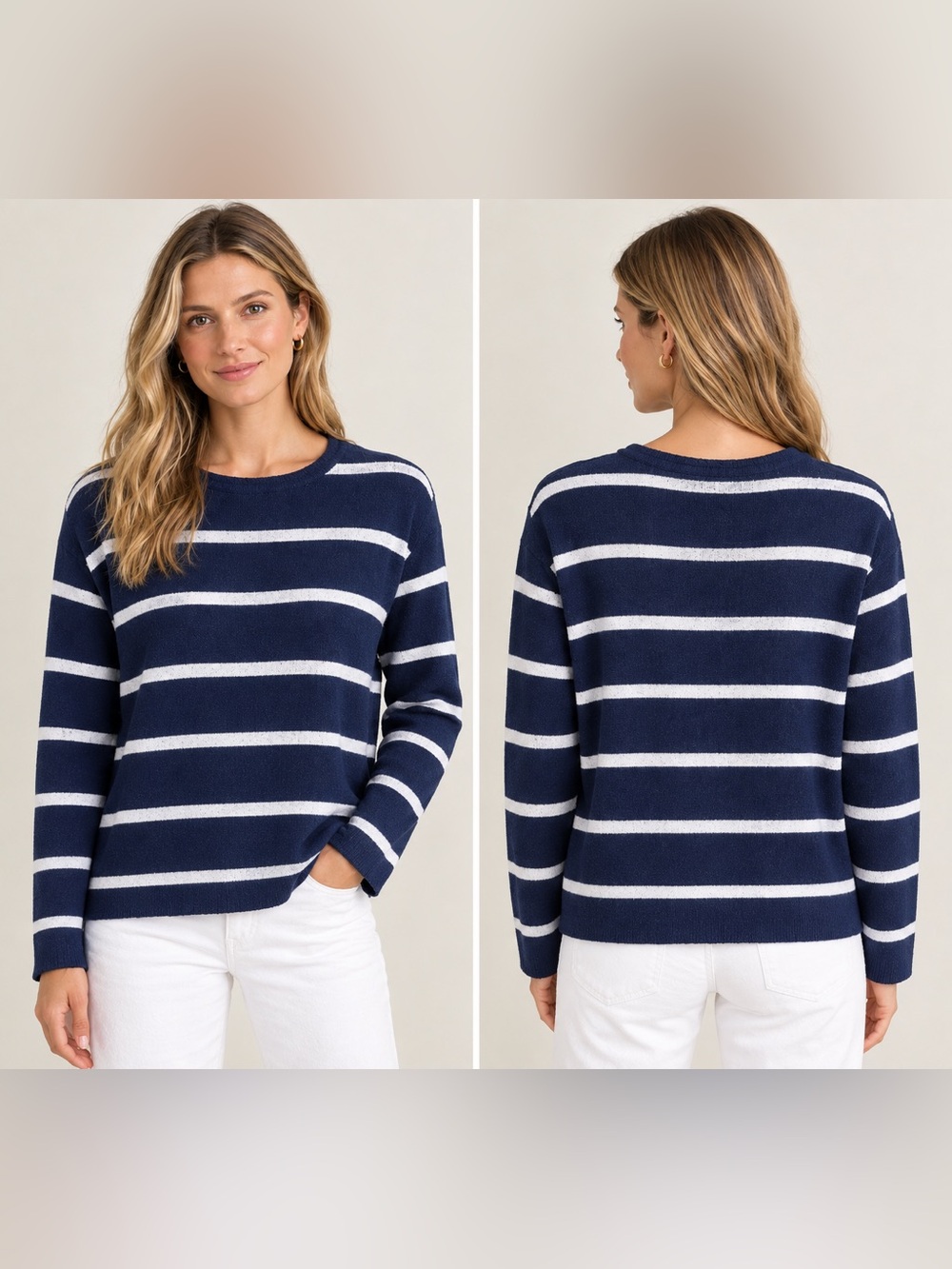 Philosophy Navy and White Striped Crewneck Sweater